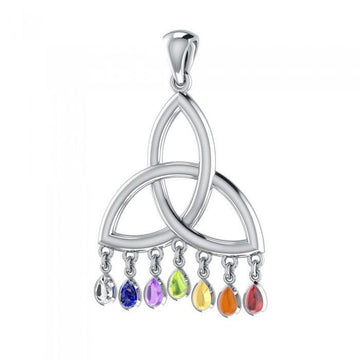 Celtic Triquetra Knot Silver Pendant with Chakra Gemstone TPD461 - Jewelry